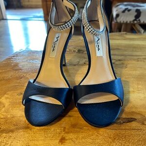 Nina heals with rhinestone ankle strap. Beautiful on!